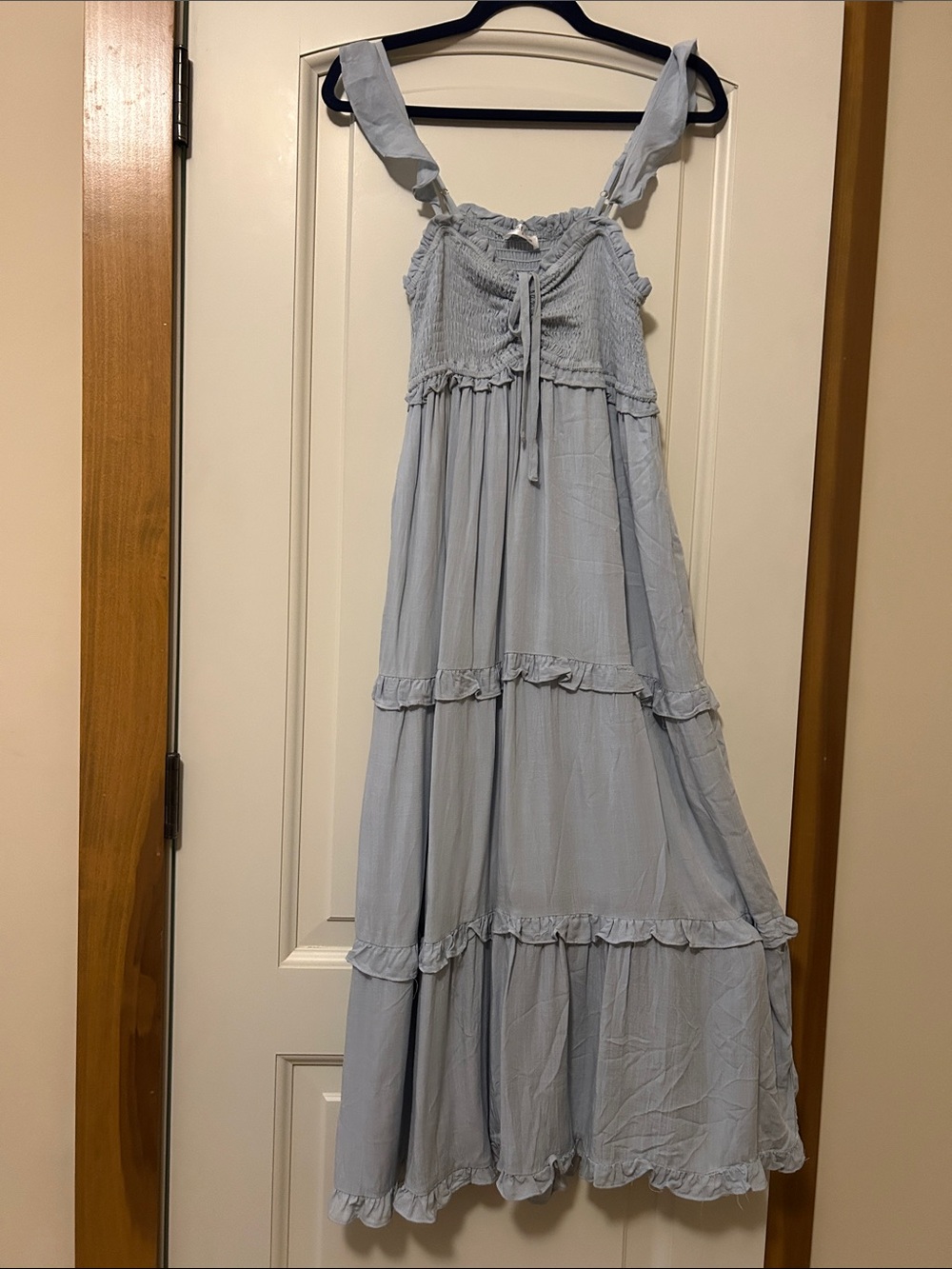 vestique Light Blue Smocked Tiered Ruffle Sundress with Pockets